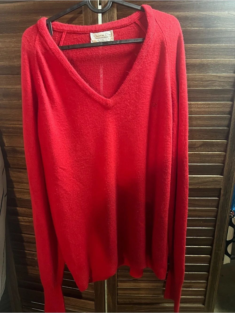 Vintage Dior Bright Red V-Neck Sweater
